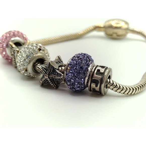 Sterling Silver MEMORIES Sliding Charms Snake Bracelet 8.25" - Picture 3 of 6